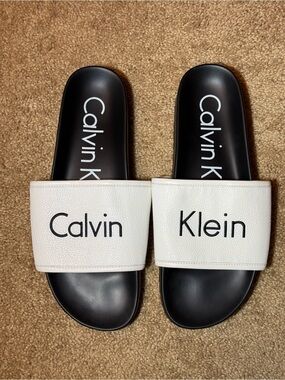 Calvin Klein Black & White Logo Slide Sandals